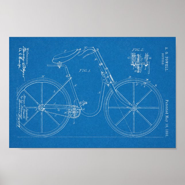 Poster 1891 Bicycle Brevet Dessin d'art Imprimer (Devant)