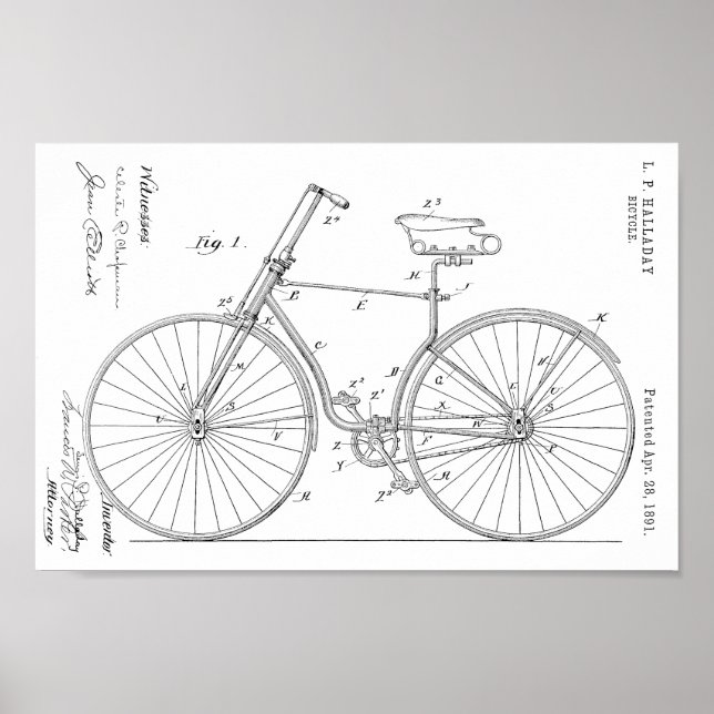 Poster 1891 Bicycle Brevet Dessin d'art Imprimer (Devant)