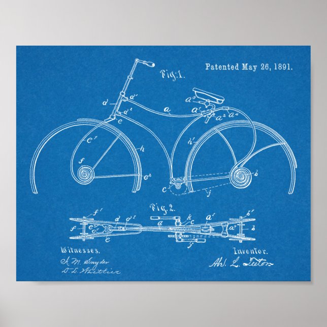 Poster 1891 Bicycle Spring Frame Design Brevet Art Imprim (Devant)
