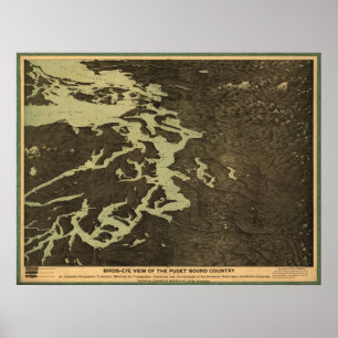 Poster 1891 Carte de Puget Sound - Washington, British Co
