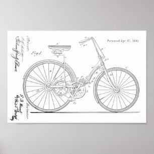 Poster 1891 Conception de bicyclettes sans chaines Brevet