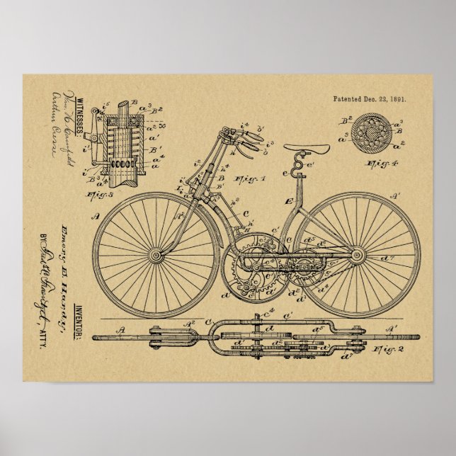 Poster 1891 Conception de l'équipement de bicyclette Vint (Devant)
