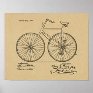 Poster 1891 Vintage Bicycle Design Patent Art Print