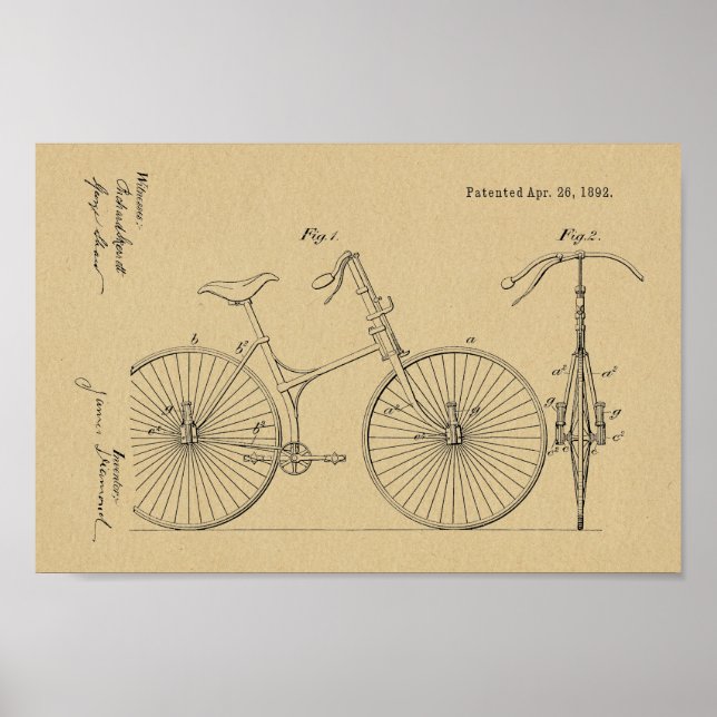 Poster 1892 Bicycle Suspension Design Brevet Art Imprimer (Devant)