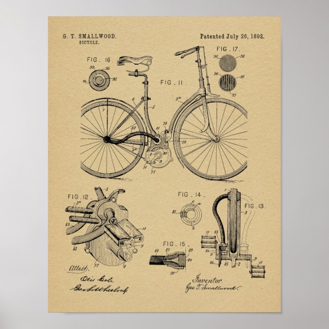 Poster 1892 Brevet de Bicyclette sans chaîne Imprimer (Devant)
