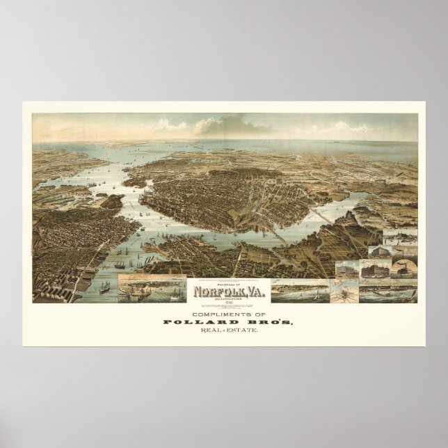 Poster 1892 Norfolk, VA Vue panoramique des yeux des oise (Devant)
