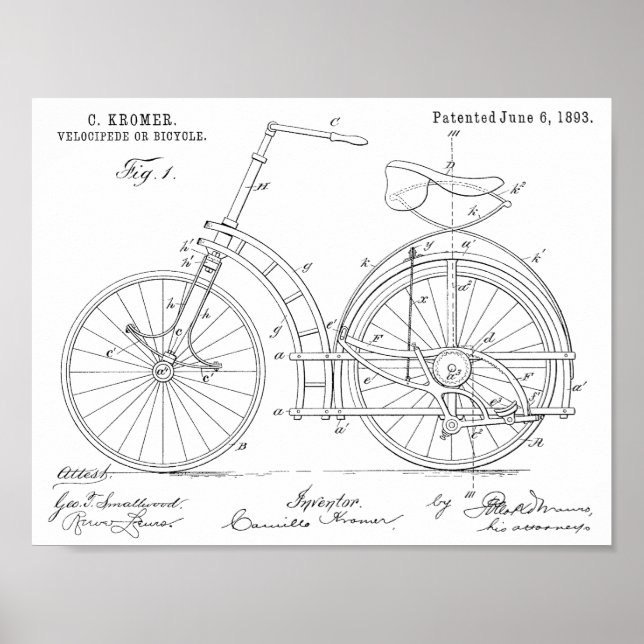 Poster 1893 Brevet de vélo sans chaîne Imprimer (Devant)