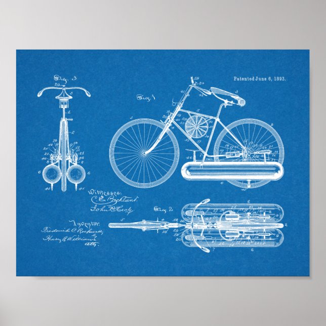 Poster 1893 Conception de bicyclettes propulsées par l'ai (Devant)