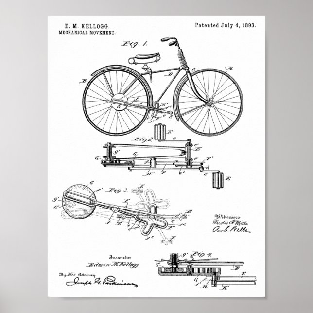 Poster 1893 Conception de bicyclettes sans chaines Brevet (Devant)
