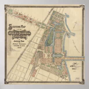 Poster 1893 World's Columbian Exposition Map, Chicago, IL