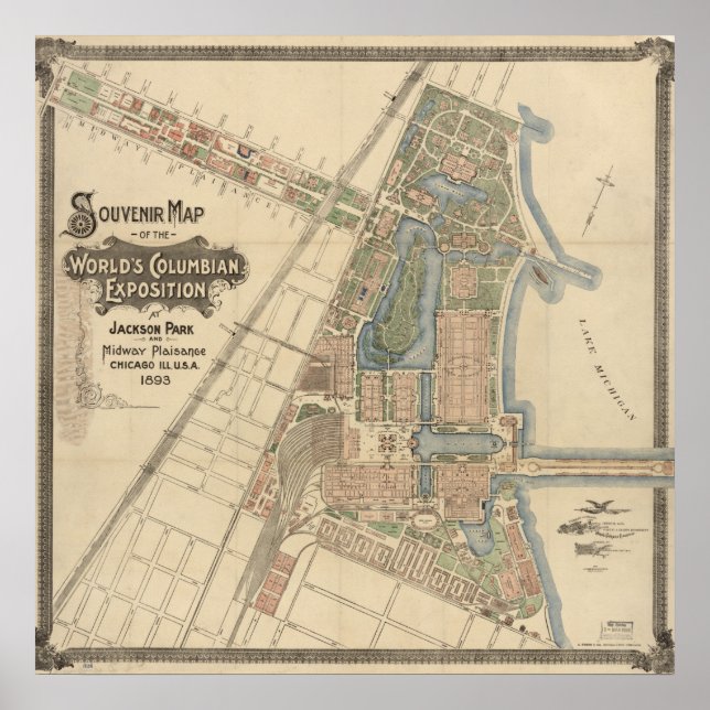 Poster 1893 World's Columbian Exposition Map, Chicago, IL (Devant)