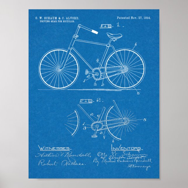 Poster 1894 Conception de bicyclette à engrenages ellipti (Devant)