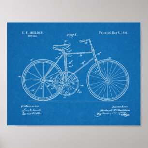 Poster 1894 Conception de bicyclettes d'engrenages Brevet