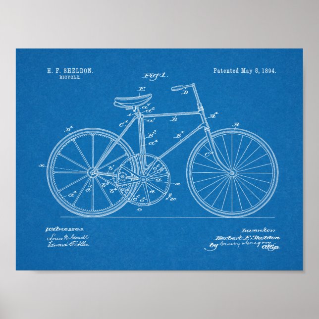 Poster 1894 Conception de bicyclettes d'engrenages Brevet (Devant)