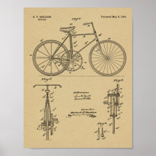 Poster 1894 Conception de bicyclettes d'engrenages Brevet