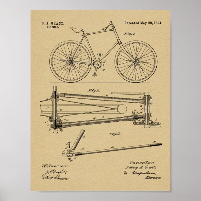 Poster 1894 Conception de bicyclettes sans chaines Brevet (Devant)