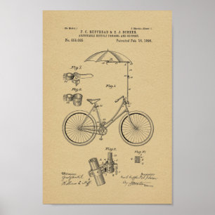 Poster 1896 Vintage Bicycle Umbrella Patent Art Imprimer