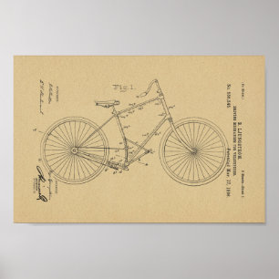 Poster 1896 Vintage Bicycle Velocipede Patent Art Print
