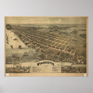 Poster 1896 Wyandotte, MI Oiseaux Vue panoramique Carte