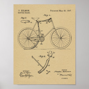 Poster 1897 Brevet de frein à bicyclette dessin d'art Imp