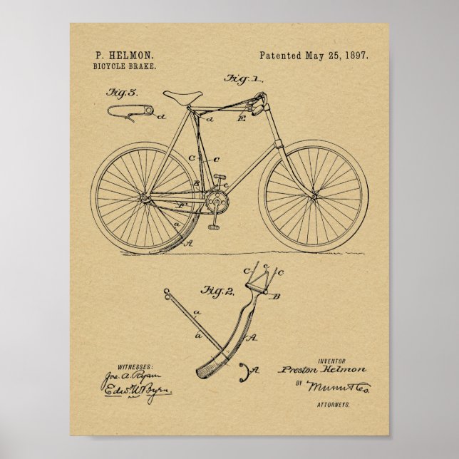 Poster 1897 Brevet de frein à bicyclette dessin d'art Imp (Devant)