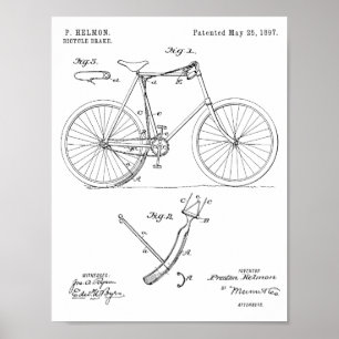 Poster 1897 Brevet de frein à bicyclette dessin d'art Imp