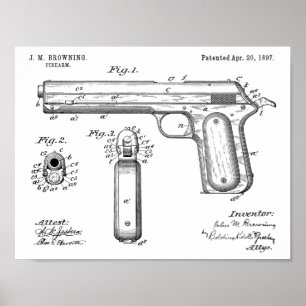 Poster 1897 Browning Gun Brevet Art Dessin Imprimer