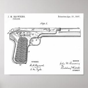 Poster 1897 Browning Gun Brevet Art Dessin Imprimer