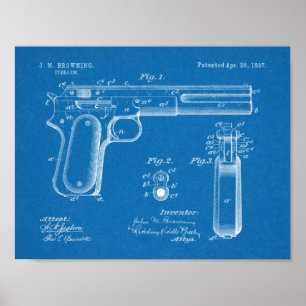 Poster 1897 Browning Gun Brevet Art Dessin Imprimer