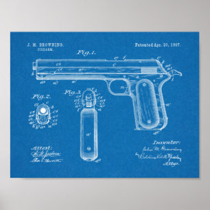 Poster 1897 Browning Gun Brevet Art Dessin Imprimer