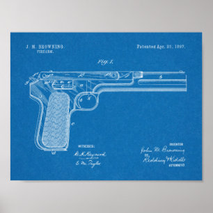 Poster 1897 Browning Gun Patent Art Drawing Print