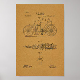 Poster 1897 copies vintages d'art de brevet de bicyclette