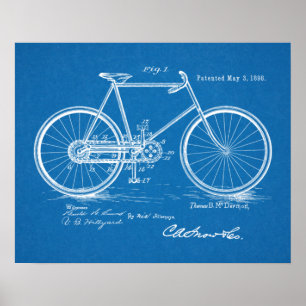 Poster 1898 Brevet de bicyclette Vintage Plan directeur I