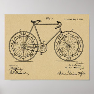 Poster 1898 Vintage Bicycle Wheel Design Patent Art Print