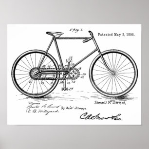 Poster 1898 Vintage Brevet de bicyclette Personnaliser d'