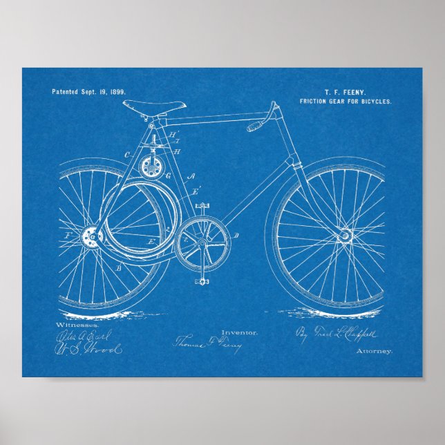Poster 1899 Bicycle Gear Brevet Art Dessin Imprimer (Devant)