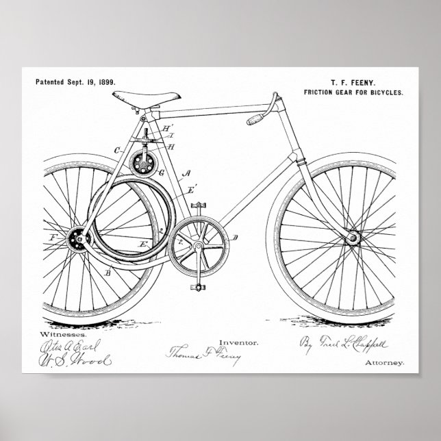 Poster 1899 Bicycle Gear Brevet Art Dessin Imprimer (Devant)