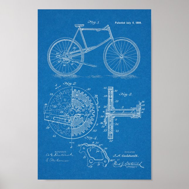 Poster 1899 Brevet de bicyclette propulsé au levier Art (Devant)