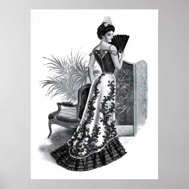 Poster 1899 Dame victorienne à la fête du soir (Devant)