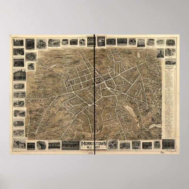 Poster 1899 Morristown, NJ Birds Eye View Panoramic Map (Devant)