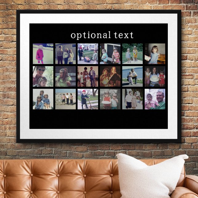 Poster 18 Photo Collage avec texte blanc sur noir (Custom Photo Collage Poster)