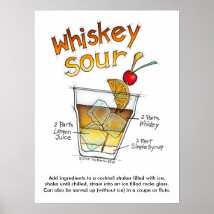 Poster 18" x 24" POSTER, WHISKEY SOUR RECEPE COCKTAIL ART