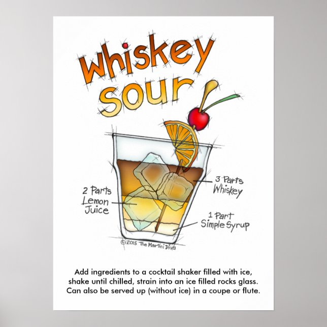 Poster 18" x 24" POSTER, WHISKEY SOUR RECEPE COCKTAIL ART (Devant)