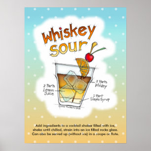 Poster 18" x 24" POSTER, WHISKEY SOUR RECEPE COCKTAIL ART