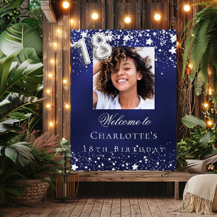 Poster 18e anniversaire bleu argent étoiles photo bienven