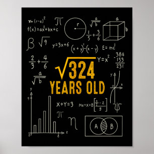 Poster 18e anniversaire Racine carrée de 324 J'aime les m