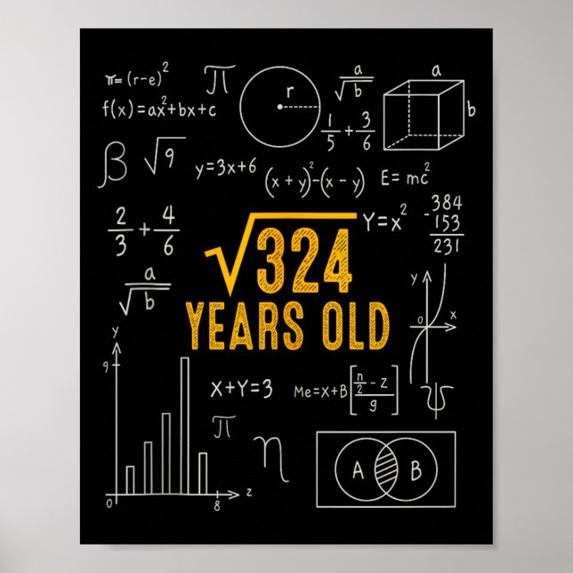 Poster 18e anniversaire Racine carrée de 324 J'aime les m (Devant)