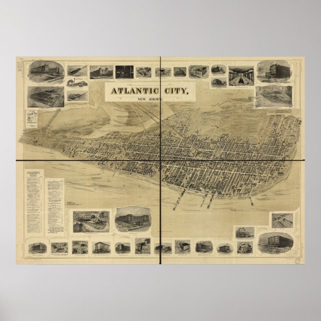 Poster 1900 Atlantic City NJ Birds Eye View Carte panoram (Devant)