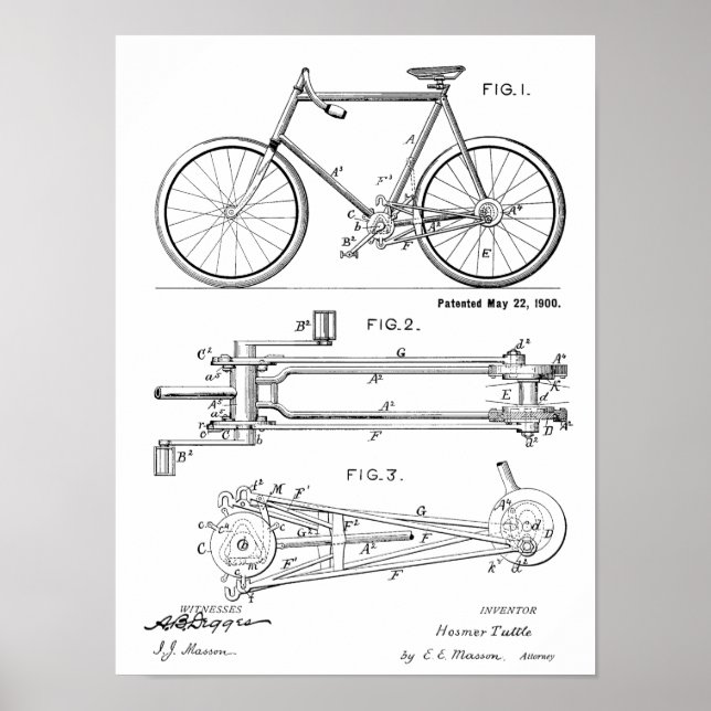 Poster 1900 Conception de bicyclettes sans chaines Brevet (Devant)