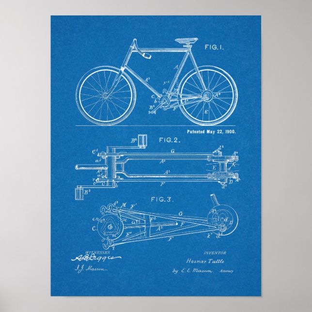 Poster 1900 Conception de bicyclettes sans chaines Brevet (Devant)